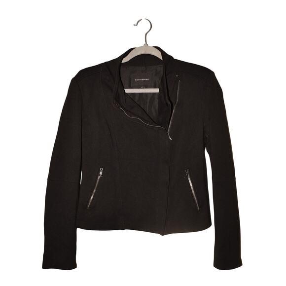 BANANA REPUBLIC‎ $158 Black Ponte knit Asymmetrical Zip Moto Jacket Small - Picture 1 of 3